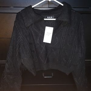 ❤️2/$25 NWT crop fringe black sweater